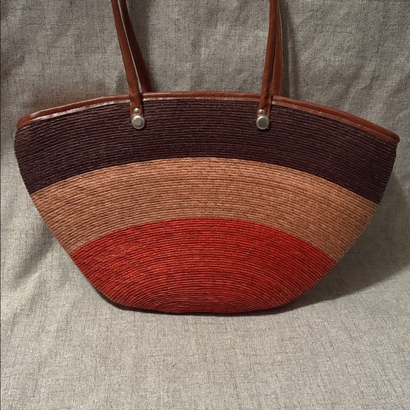 Woven Straw Multicolor Shoulder Tote Bag - Picture 2 of 8